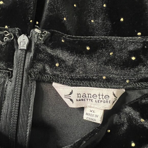 NWT Nanette Lepore Black Velvet Blouse Gold Polka Dots Mockneck Shirt XL NEW - Picture 7 of 16